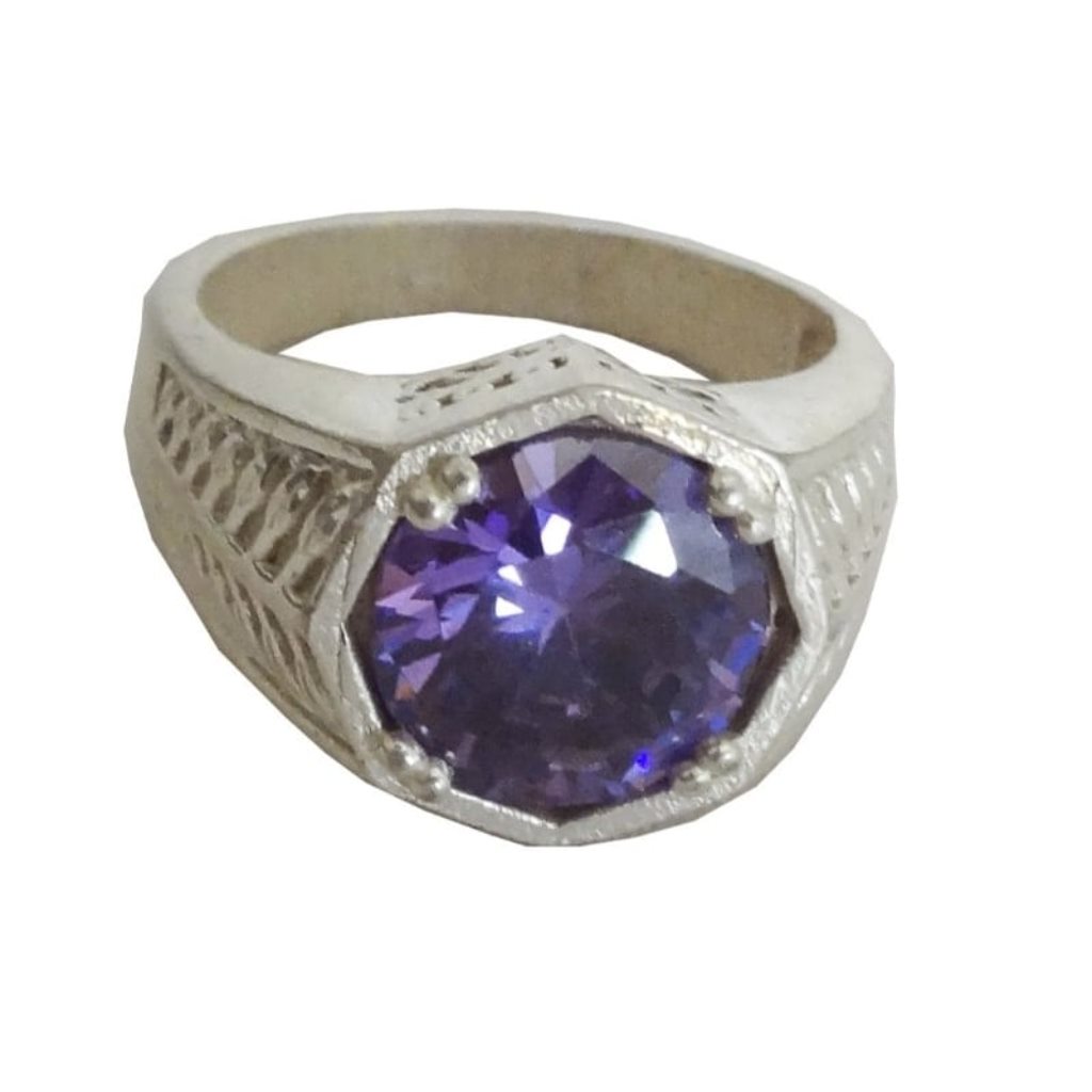 Solid Pure 925 Sterling Fine Silver Purple Stone Design Men's Ring Size-9.5