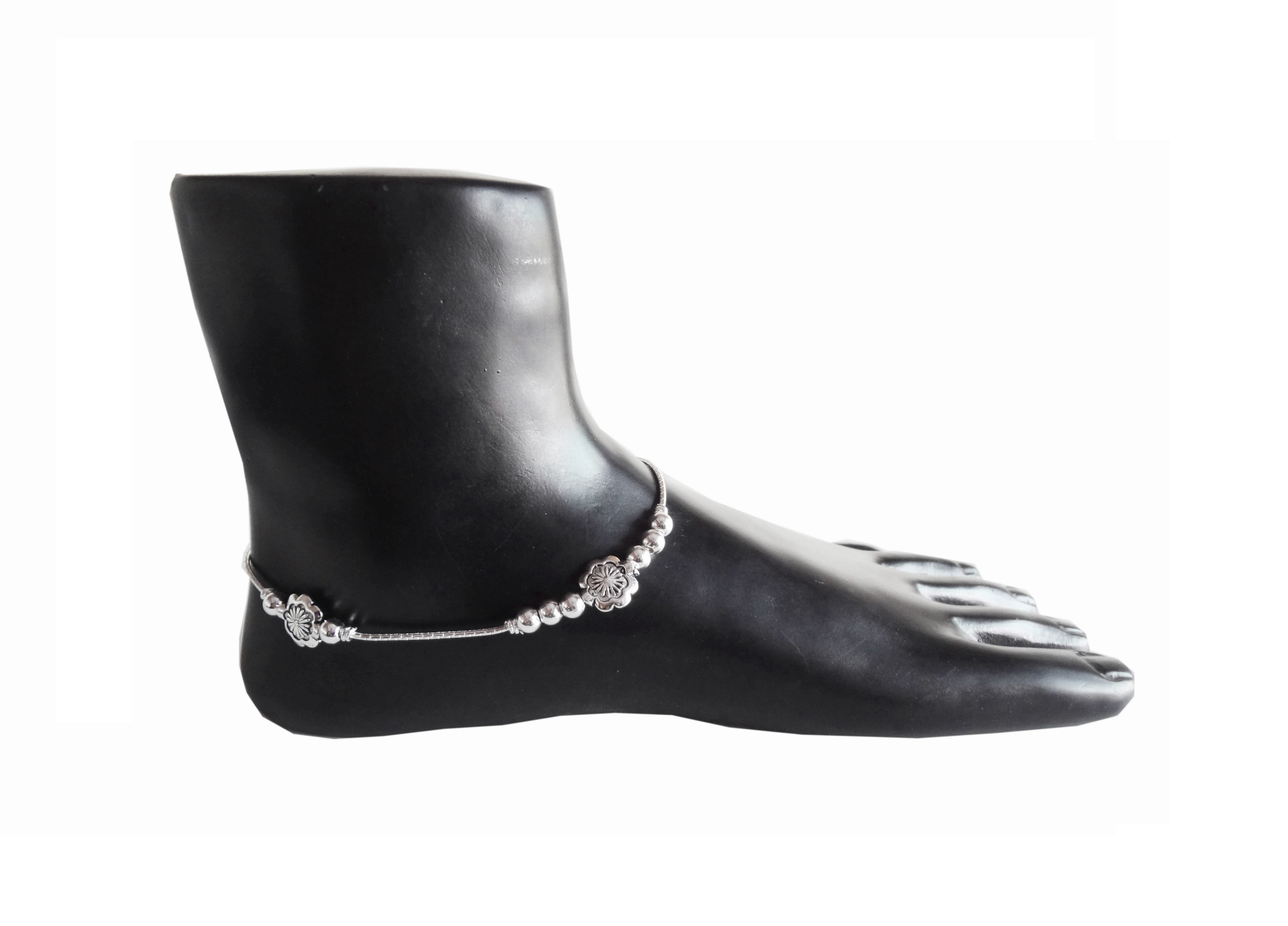 Solid 925 Sterling Silver Magneficient Design Child Anklet Pair For Women