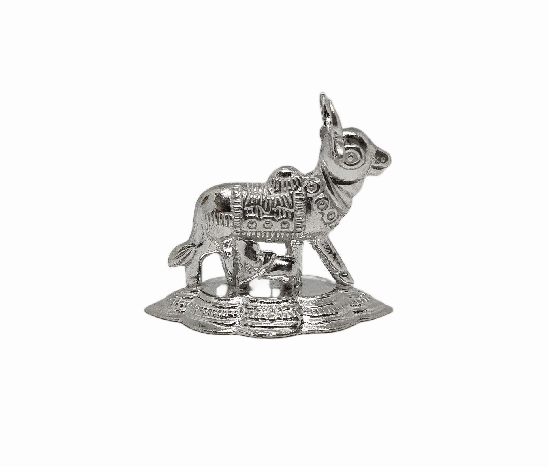 Indian Solid Pure 925 Fine Silver Indian Made Cow and Calf Design Idol
