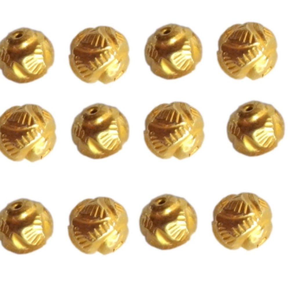 Solid 22K/18K Yellow Fine Gold 6 MM 24 Pieces Antique Round Beads