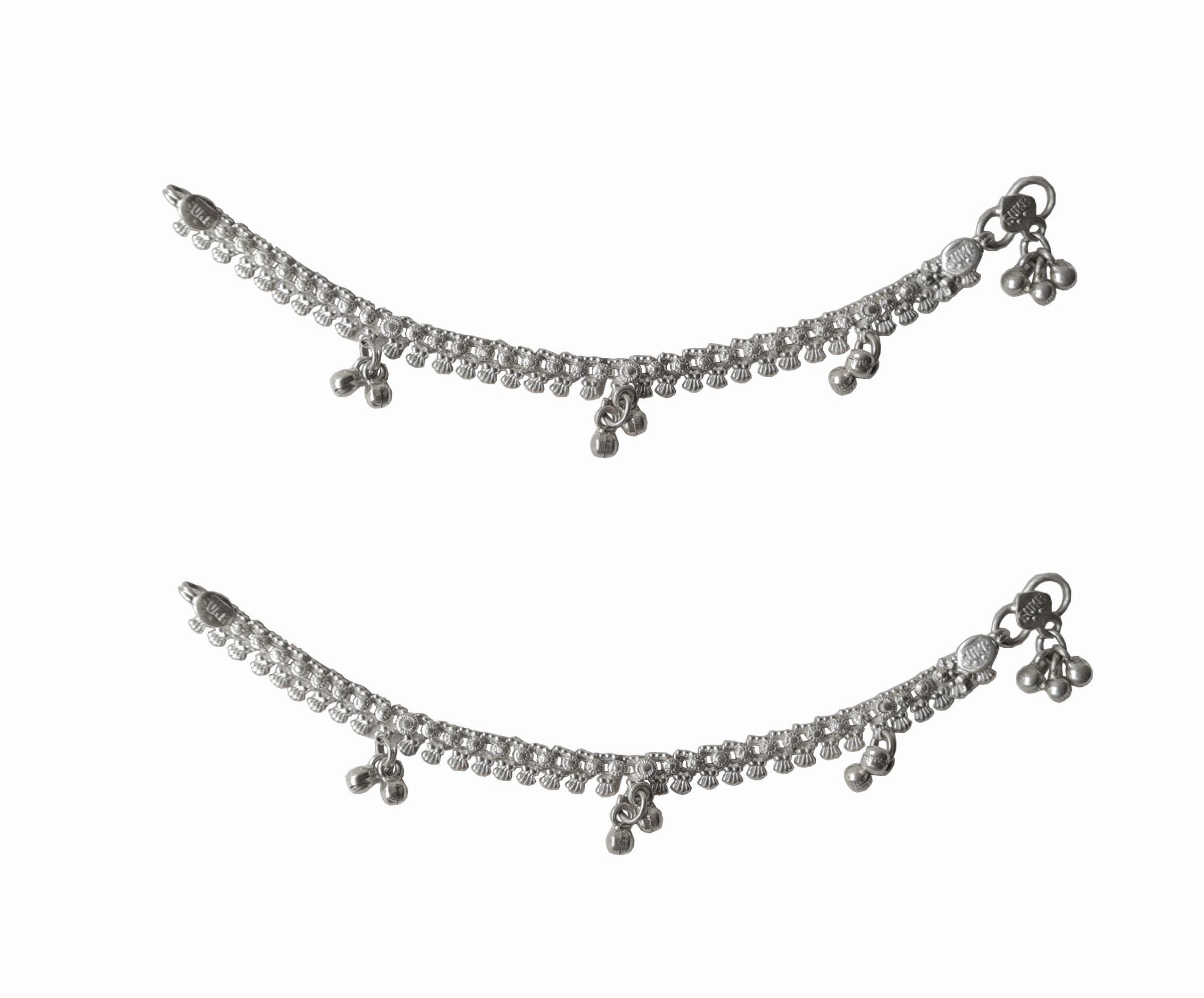 Solid 925 Sterling Silver Classy Design Adult Anklet Pair For Women