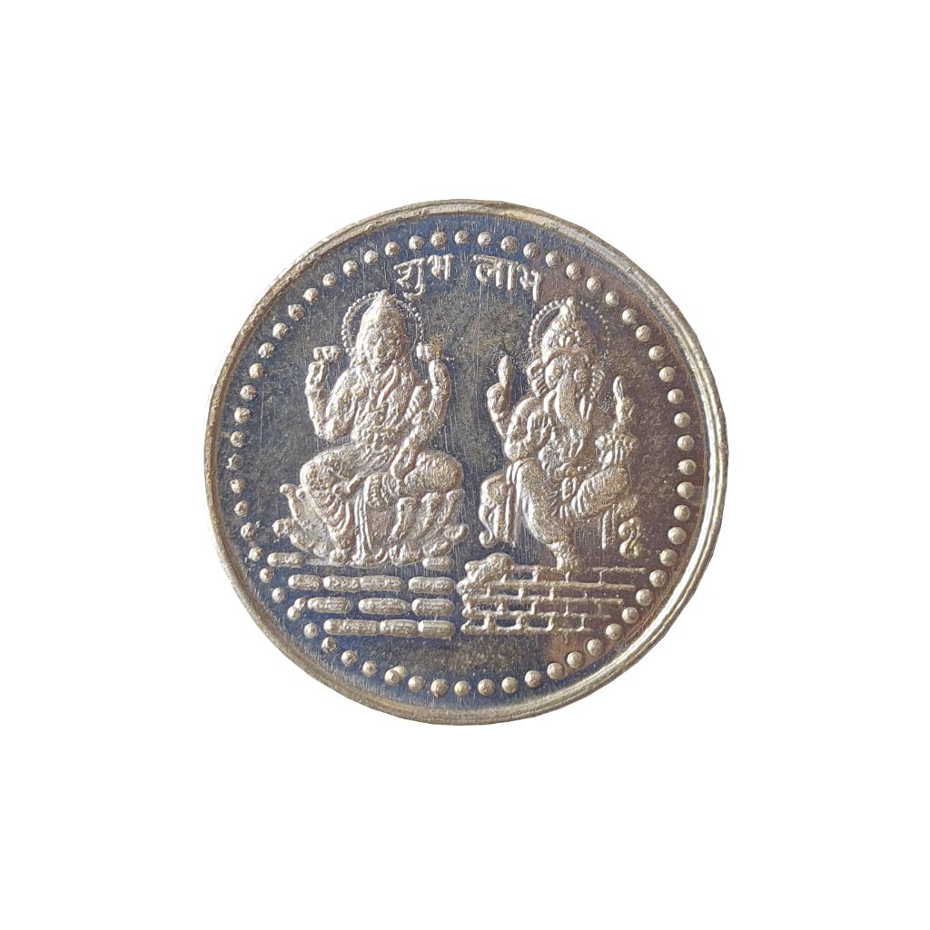 925 Sterling Fine Pure Silver Ganpati Lakshmi Coin For Pooja