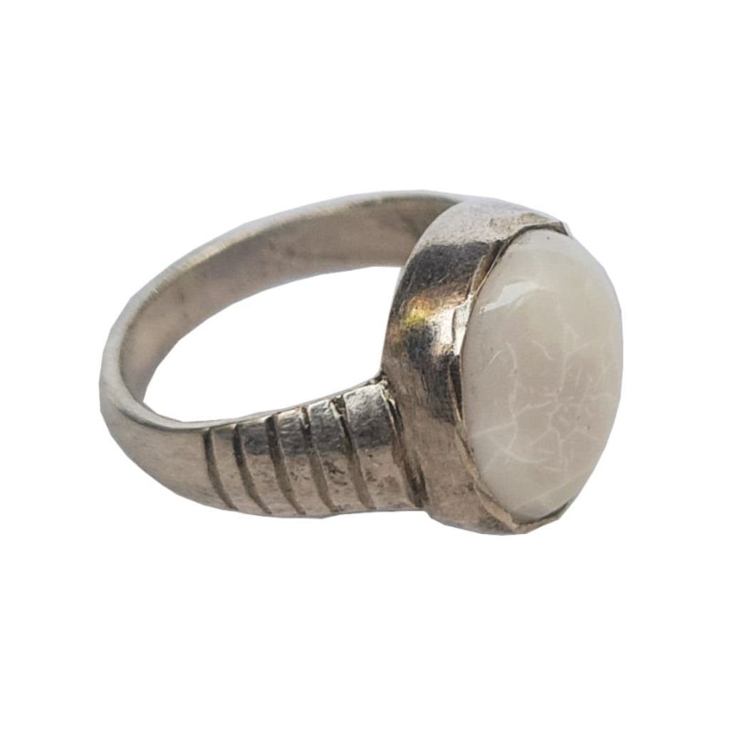 Solid Pure 925 Sterling Fine Silver White Stone Design Ladies Ring Size-10.5