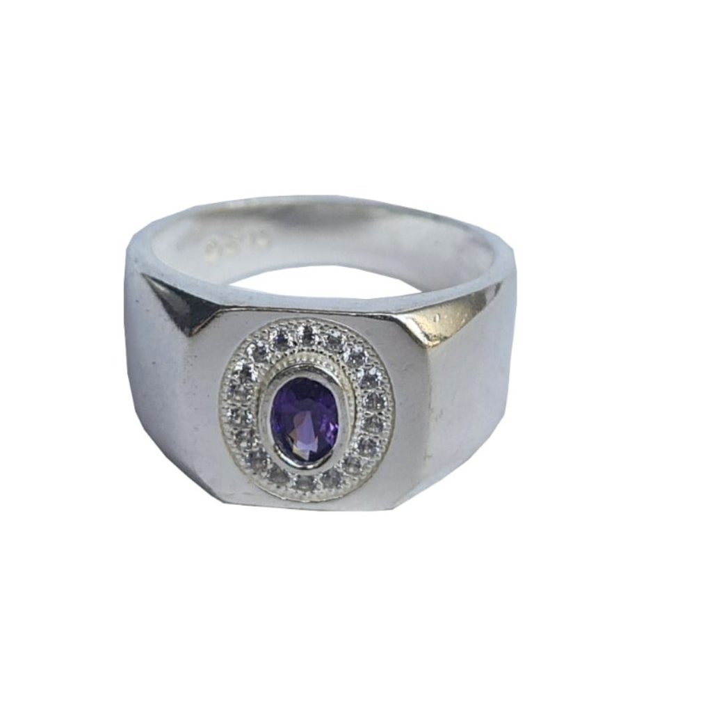 Solid Pure 925 Sterling Fine Silver Round Studded Design Ladies Ring Size-12