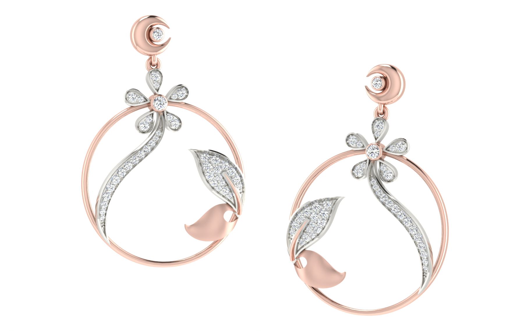 IGI Certified Natural Diamond 14/18K Fine Gold Earring Rose & White Gold