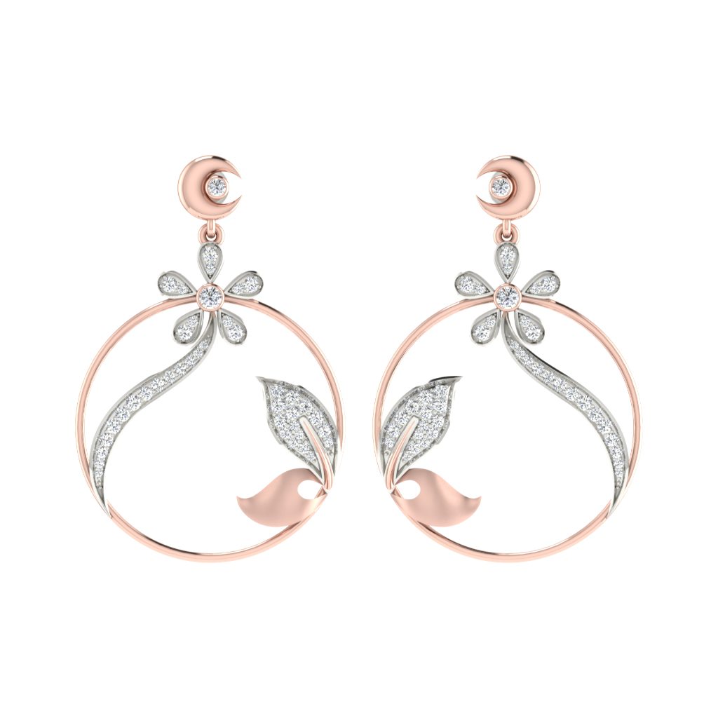 IGI Certified Natural Diamond 14/18K Fine Gold Earring Rose & White Gold