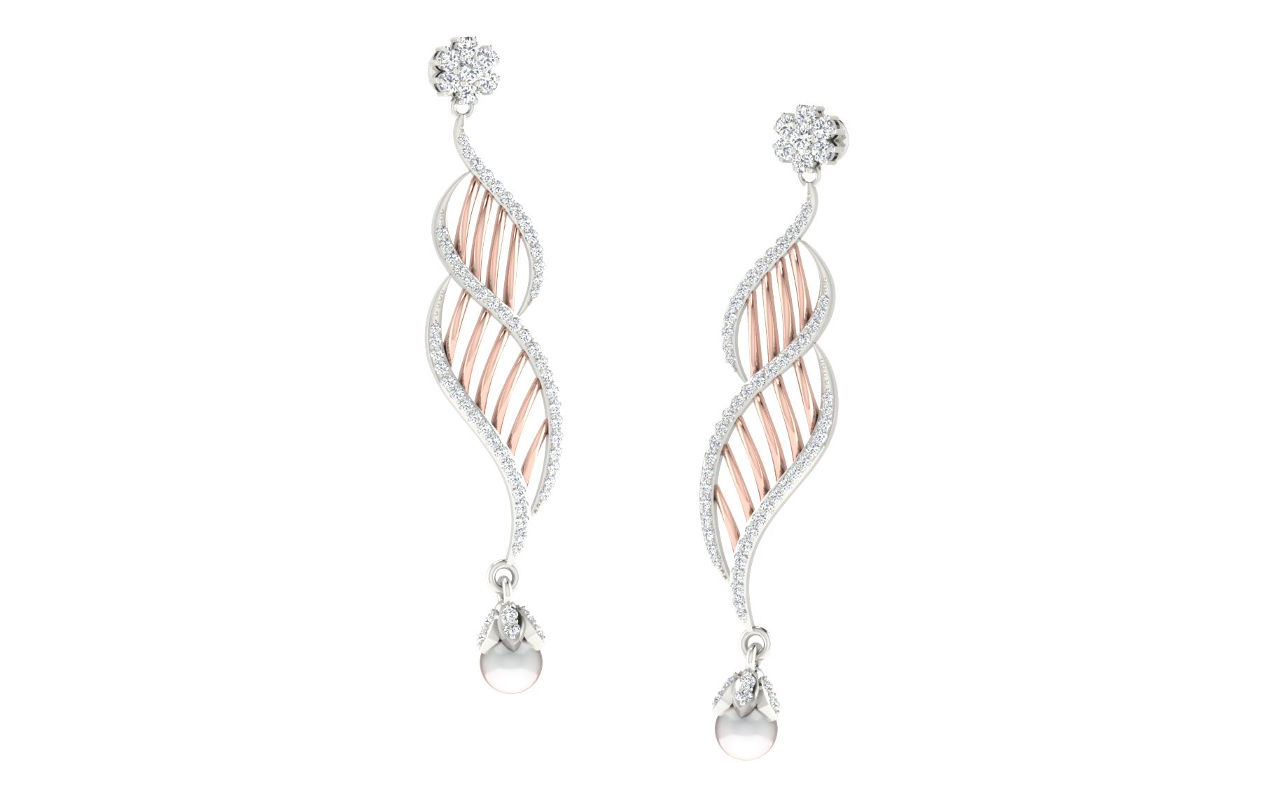 IGI Certified Natural Diamond 14/18K Fine Gold Earring Rose & White Gold