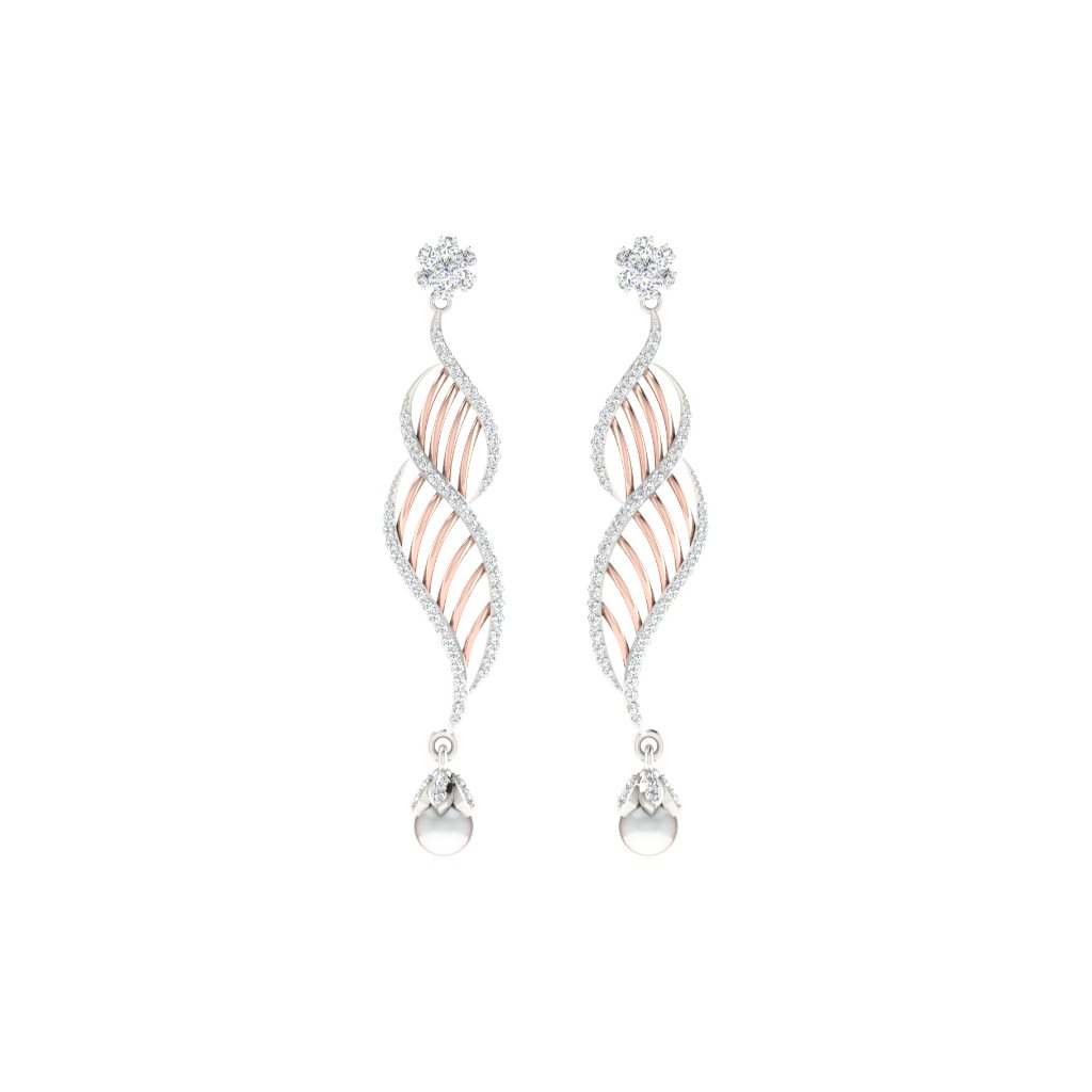 IGI Certified Natural Diamond 14/18K Fine Gold Earring Rose & White Gold
