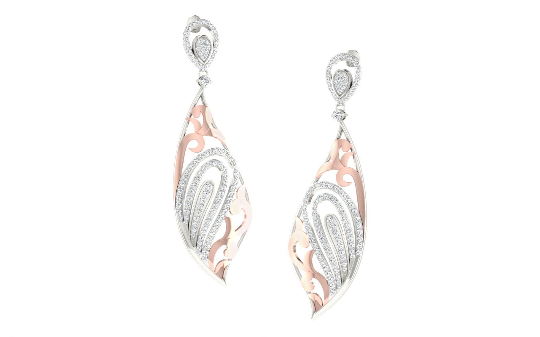IGI Certified Natural Diamond 14/18K Fine Gold Earring Rose & White Gold