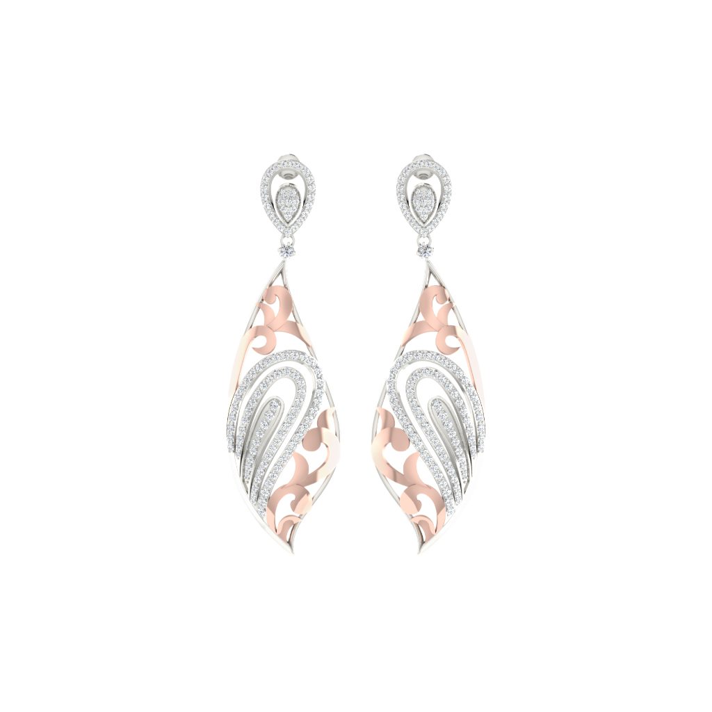 IGI Certified Natural Diamond 14/18K Fine Gold Earring Rose & White Gold