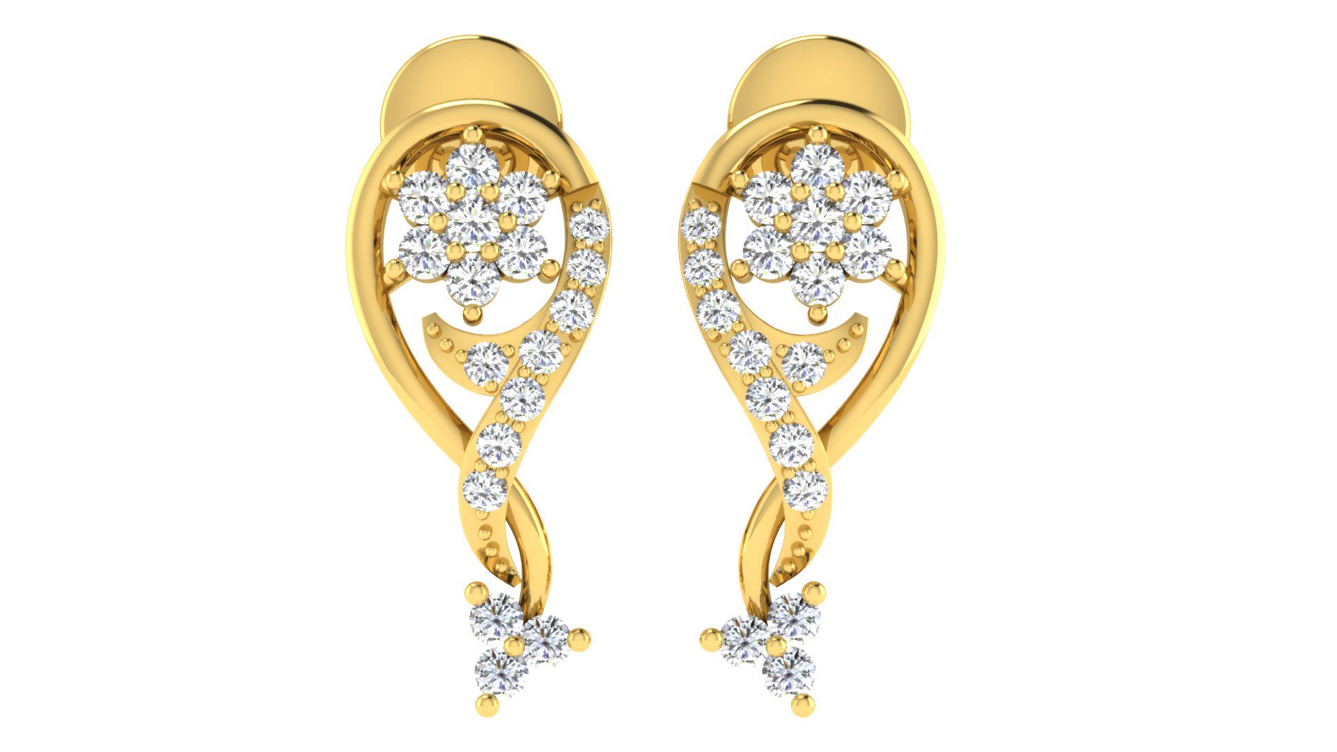 IGI Certified Natural Diamond 14/18K Fine Gold Earring Yellow Gold