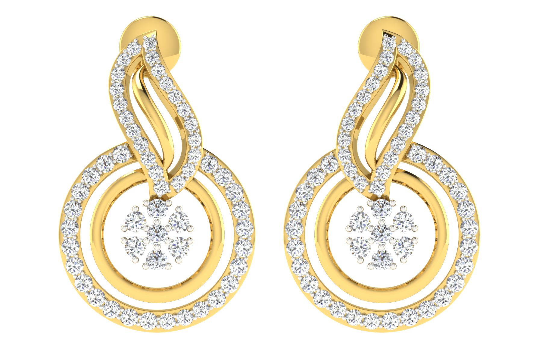 IGI Certified Natural Diamond 14/18K Fine Gold Earring Yellow Gold