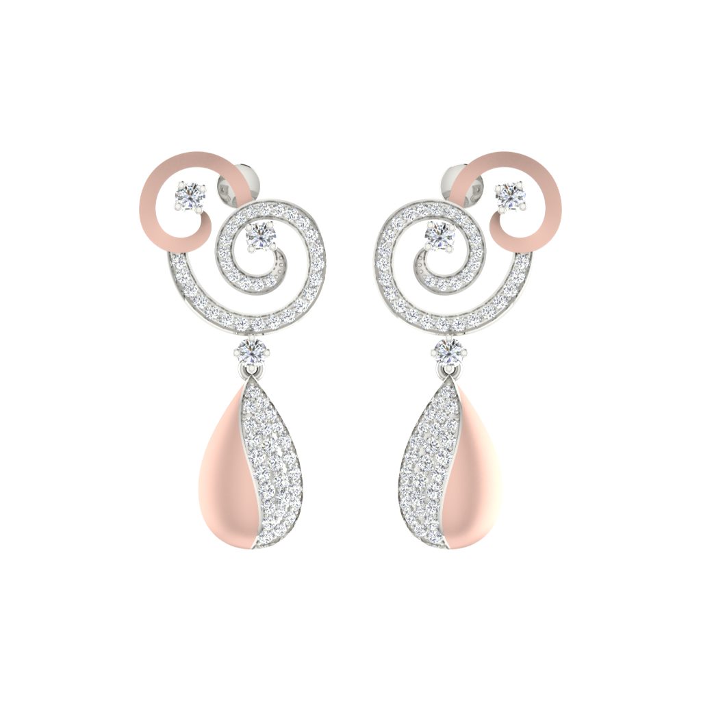 IGI Certified Natural Diamond 14/18K Fine Gold Earring Rose & White Gold