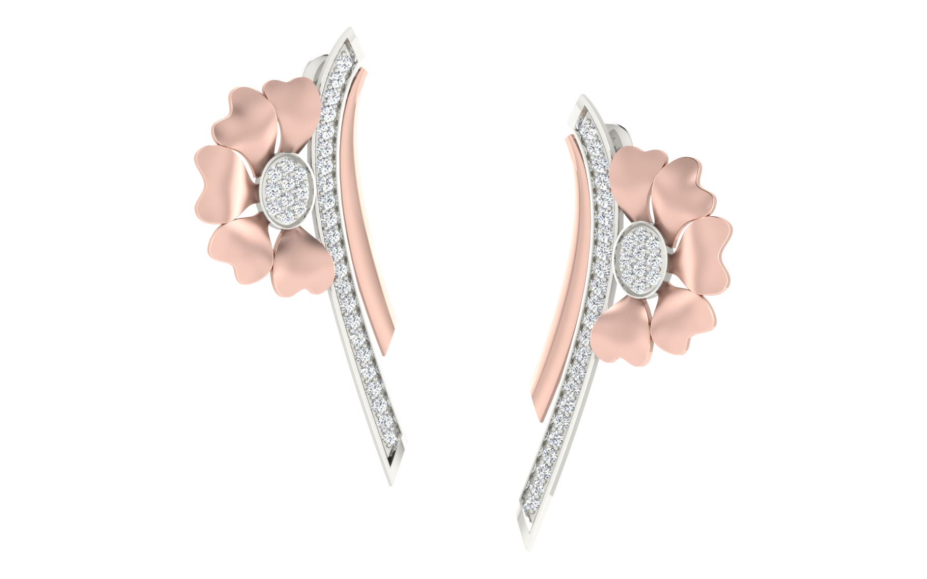 IGI Certified Natural Diamond 14/18K Fine Gold Earring Rose & White Gold