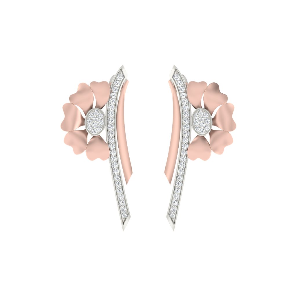 IGI Certified Natural Diamond 14/18K Fine Gold Earring Rose & White Gold