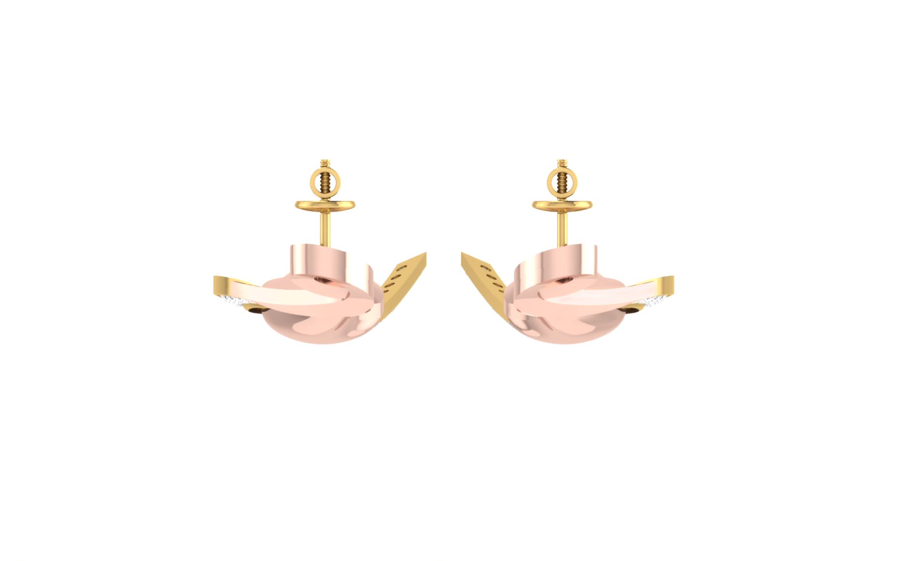 IGI Certified Natural Diamond 14/18K Fine Gold Earring Rose White & Yellow Gold