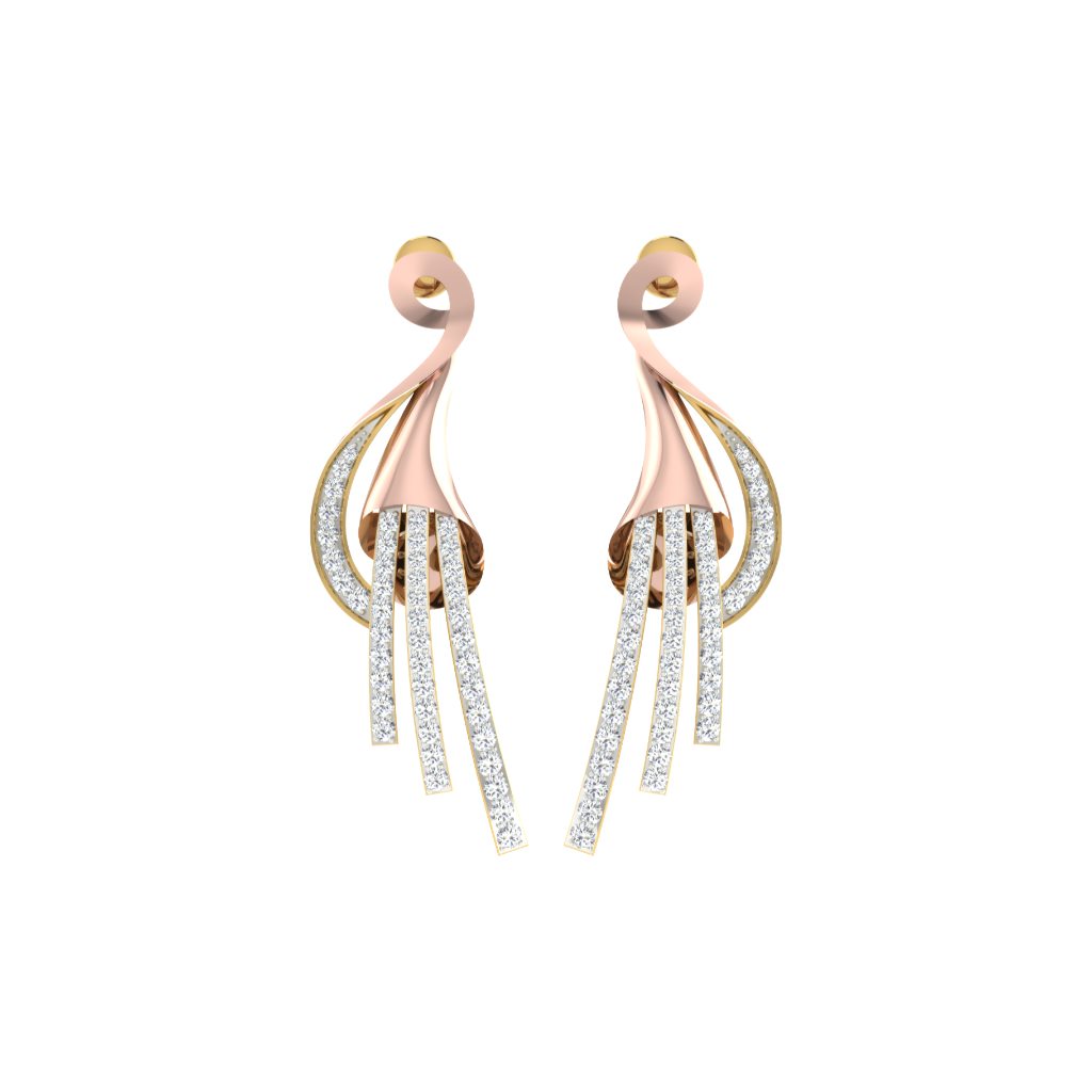 IGI Certified Natural Diamond 14/18K Fine Gold Earring Rose White & Yellow Gold