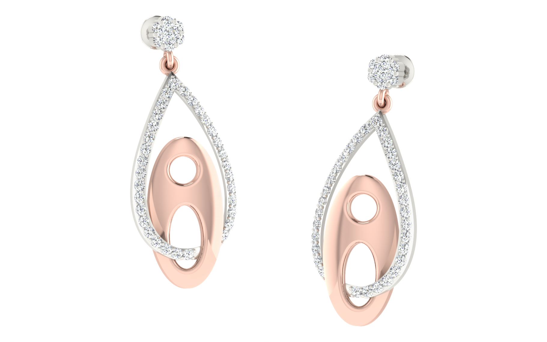 IGI Certified Natural Diamond 14/18K Fine Gold Earring Rose & White Gold