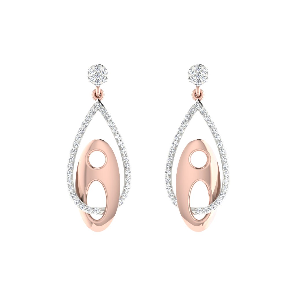 IGI Certified Natural Diamond 14/18K Fine Gold Earring Rose & White Gold