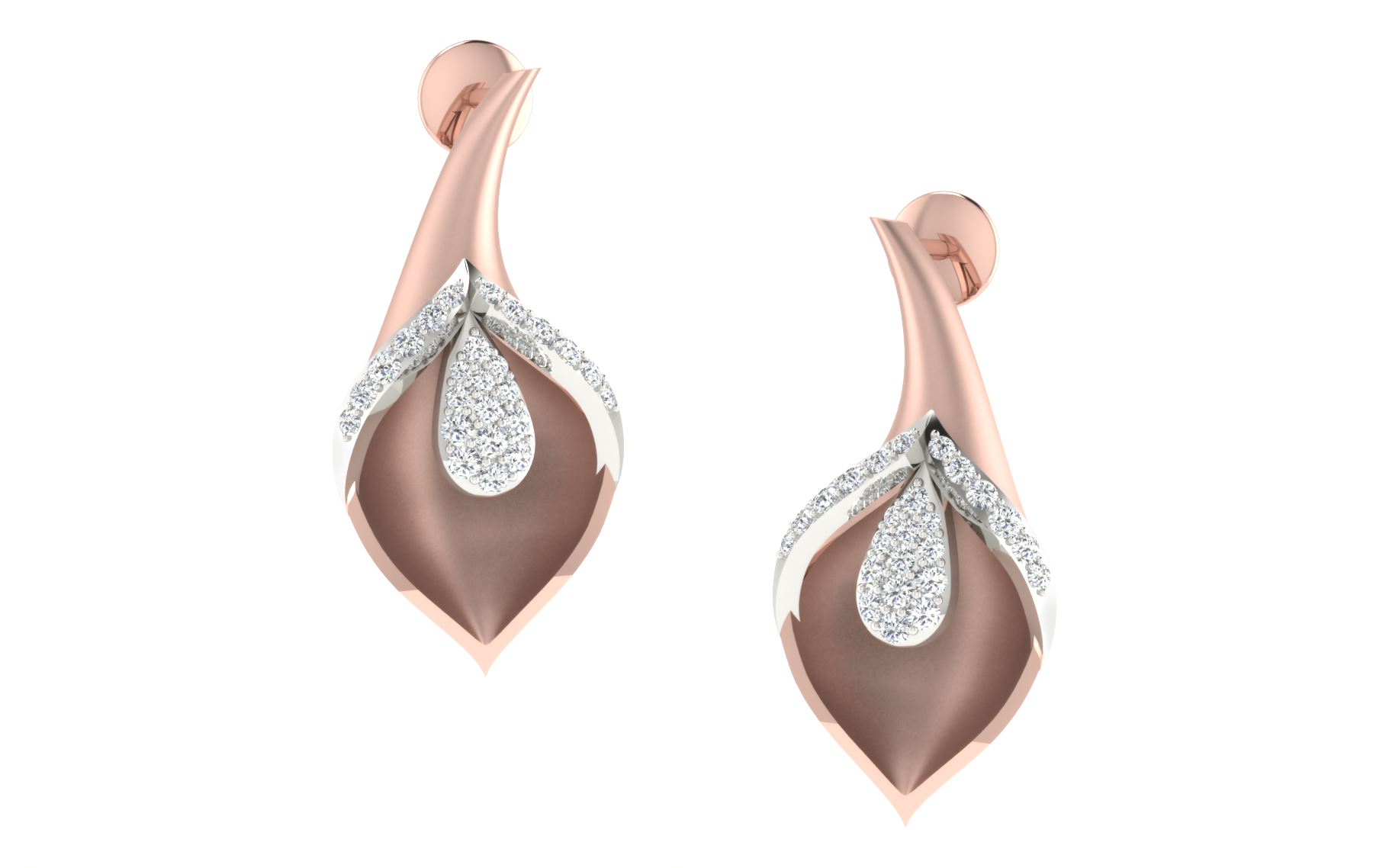 IGI Certified Natural Diamond 14/18K Fine Gold Earring Rose & White Gold