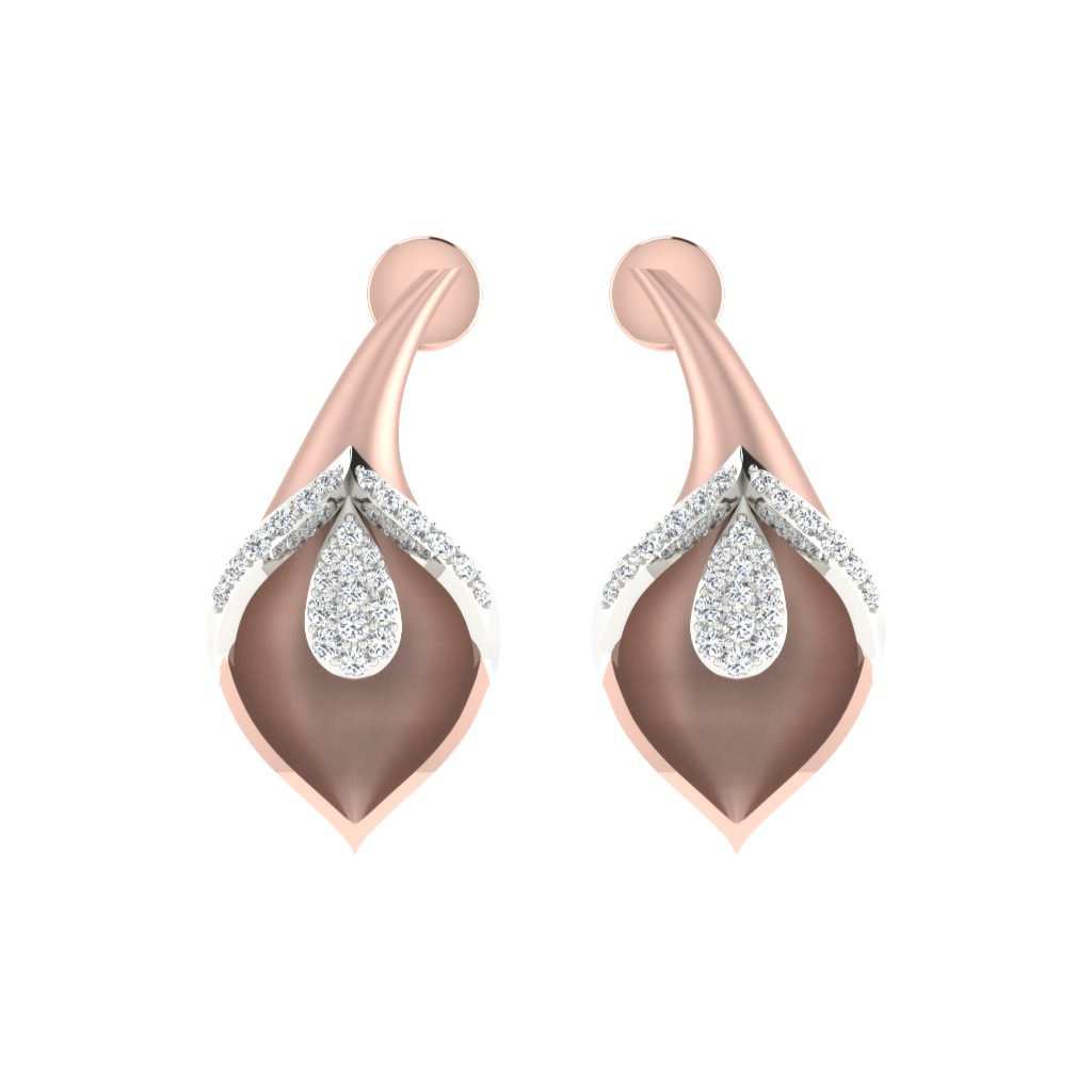 IGI Certified Natural Diamond 14/18K Fine Gold Earring Rose & White Gold