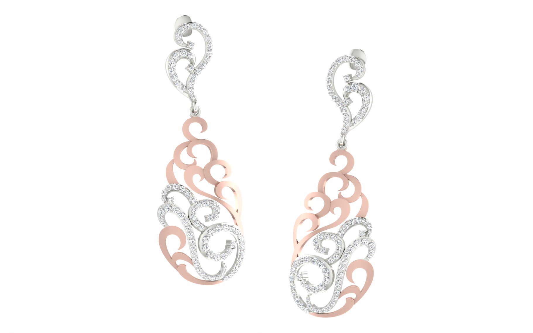 IGI Certified Natural Diamond 14/18K Fine Gold Earring Rose & White Gold