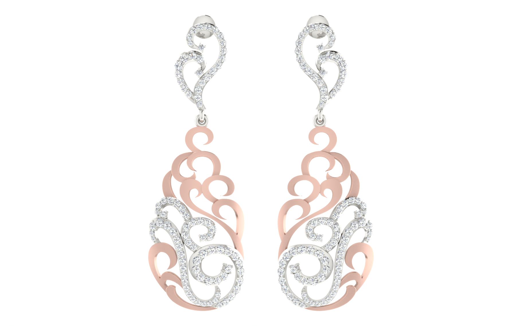 IGI Certified Natural Diamond 14/18K Fine Gold Earring Rose & White Gold