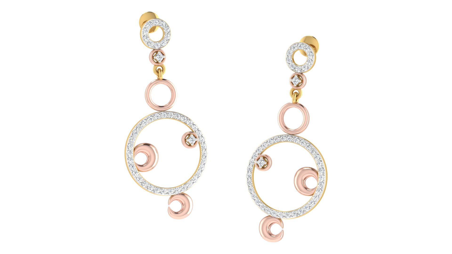 IGI Certified Natural Diamond 14/18K Fine Gold Earring Rose White & Yellow Gold