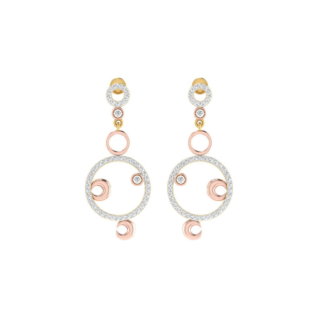 IGI Certified Natural Diamond 14/18K Fine Gold Earring Rose White & Yellow Gold