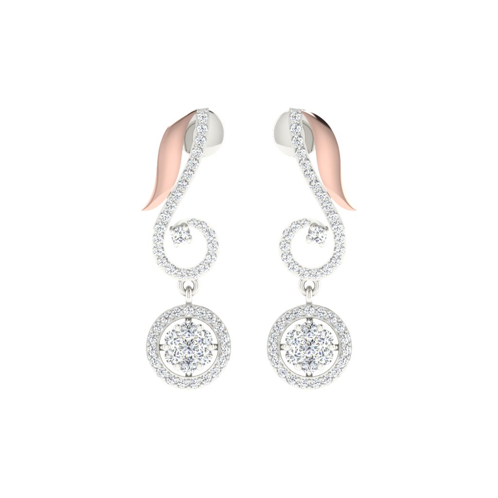 IGI Certified Natural Diamond 14/18K Fine Gold Earring Rose & White Gold