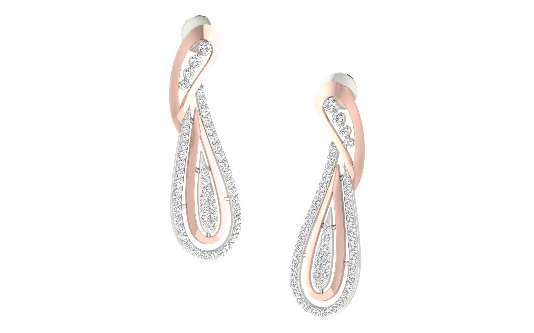 IGI Certified Natural Diamond 14/18K Fine Gold Earring Rose & White Gold