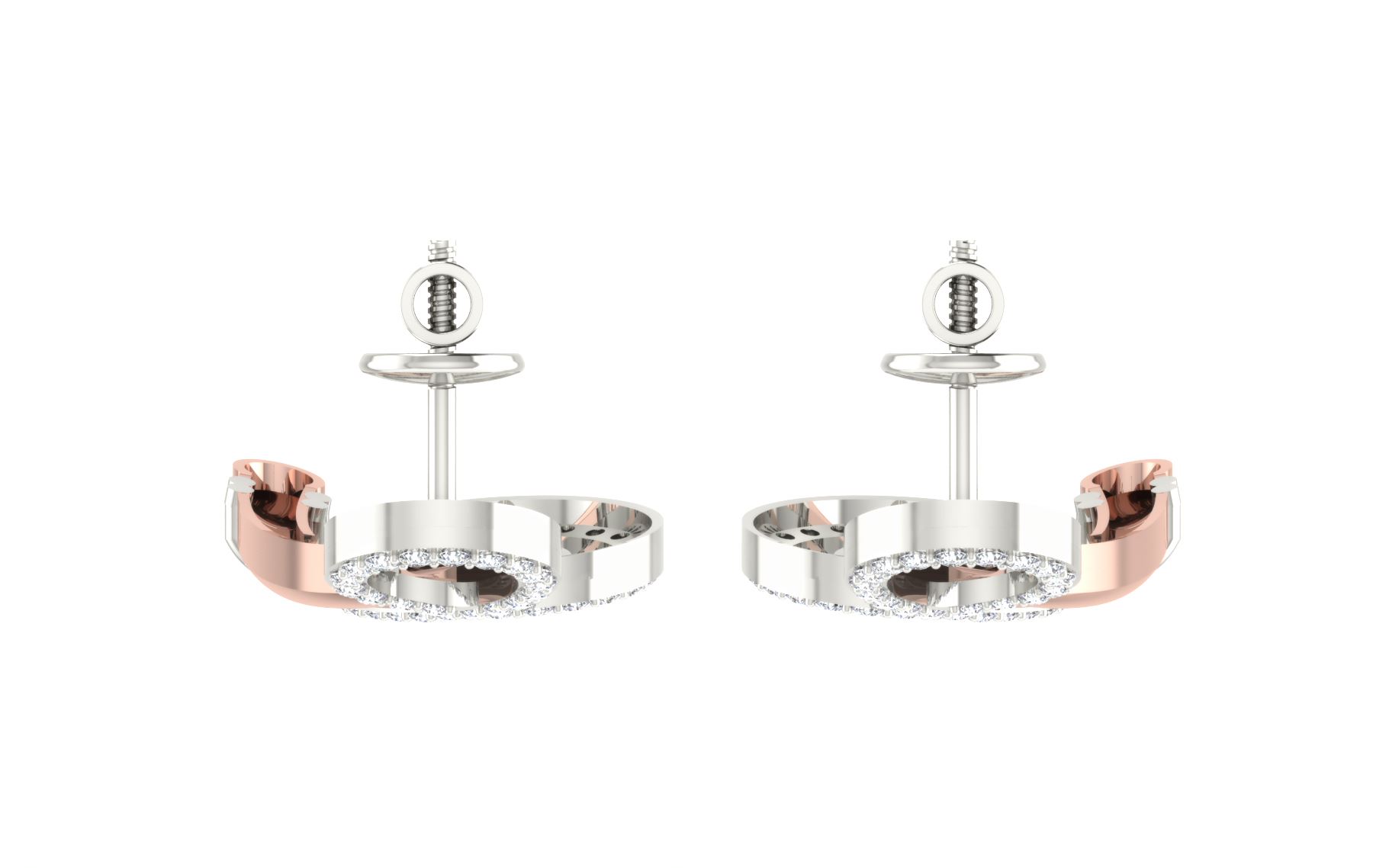 IGI Certified Natural Diamond 14/18K Fine Gold Earring Rose & White Gold