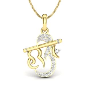 Solid 22K/18K/14K Fine Gold Certified Stamped Om Flute CZ Design Pendant In 22 Carat,18 Carat and 14 Carat Fine Gold