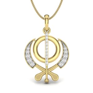 Solid 22K/18K/14K Fine Gold Certified Stamped The Khanda CZ Design Pendant In 22 Carat,18 Carat and 14 Carat Fine Gold