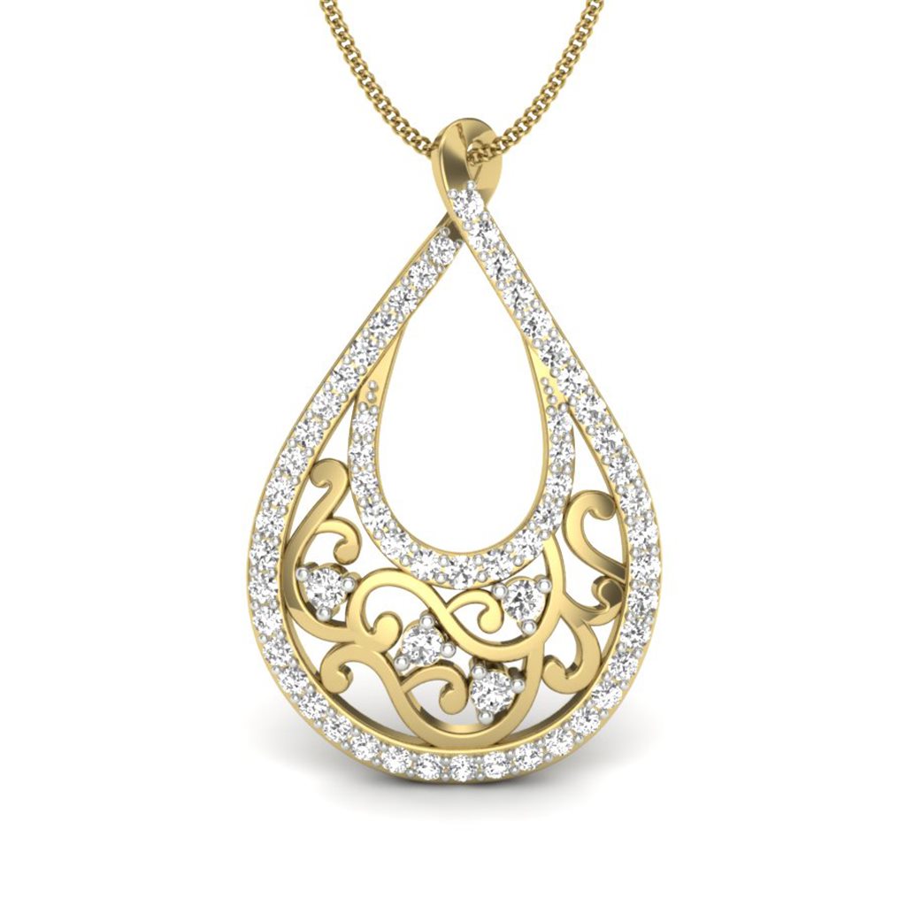 IGI Certified Natural Diamond Design Pendant 14K/18K Fine Yellow Gold