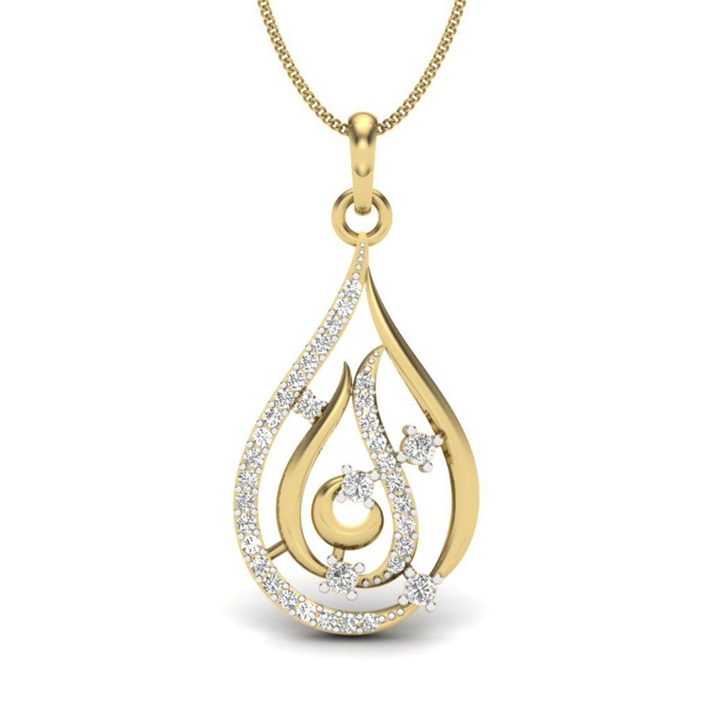IGI Certified Natural Diamond Design Pendant 14K/18K Fine Yellow Gold