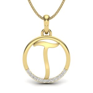 Solid 22K/18K/14K Fine Gold Certified Stamped Tamed T CZ Design Pendant In 22 Carat,18 Carat and 14 Carat Fine Gold