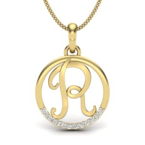 Solid 22K/18K/14K Fine Gold Certified Stamped Royal R CZ Design Pendant In 22 Carat,18 Carat and 14 Carat Fine Gold