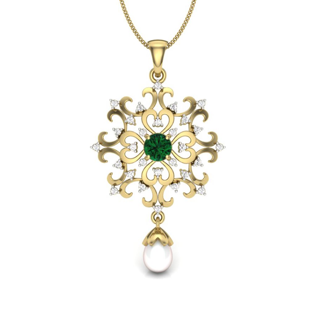 IGI Certified Natural Diamond Design Pendant 14K/18K Fine Yellow Gold