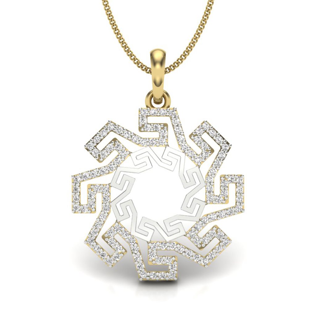IGI Certified Natural Diamond Design Pendant 14K/18K Fine Yellow & White Gold