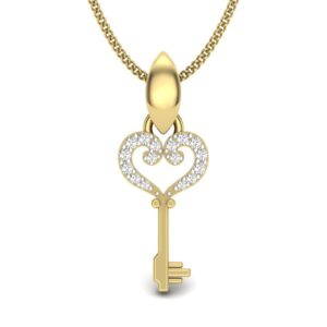 Solid 22K/18K/14K Fine Gold Certified Stamped Key CZ Design Pendant In 22 Carat,18 Carat and 14 Carat Fine Gold