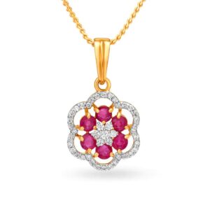 Solid 22K/18K/14K Fine Gold Certified Stamped Flower CZ Design Pendant In 22 Carat,18 Carat and 14 Carat Fine Gold