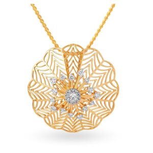 Solid 22K/18K/14K Fine Gold Certified Stamped Flower CZ Design Pendant In 22 Carat,18 Carat and 14 Carat Fine Gold