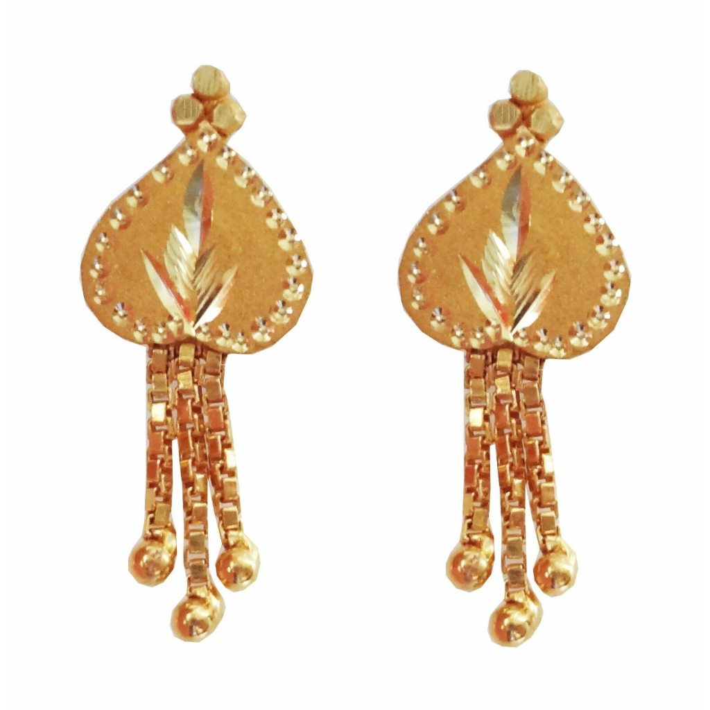 Solid 22K/18K/14K Fine Gold Certified Stamped Beautiful Triple Chain Design Earring