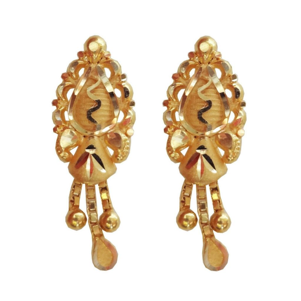 Solid 22K/18K/14K Fine Gold Certified Stamped Unique Oval Leaf Design Earring