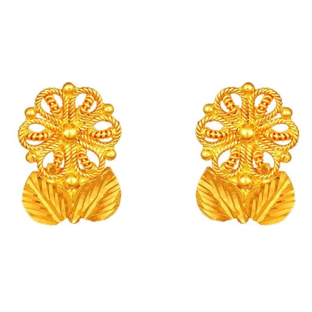 Solid 22K/18K/14K Fine Gold Certified Stamped Gorgeous Leaf Flower Design Earring