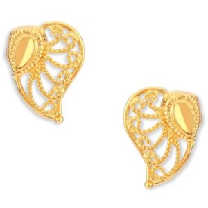 Solid 22K/18K/14K Fine Gold Certified Stamped Simple Transparent Leaf Design Earring