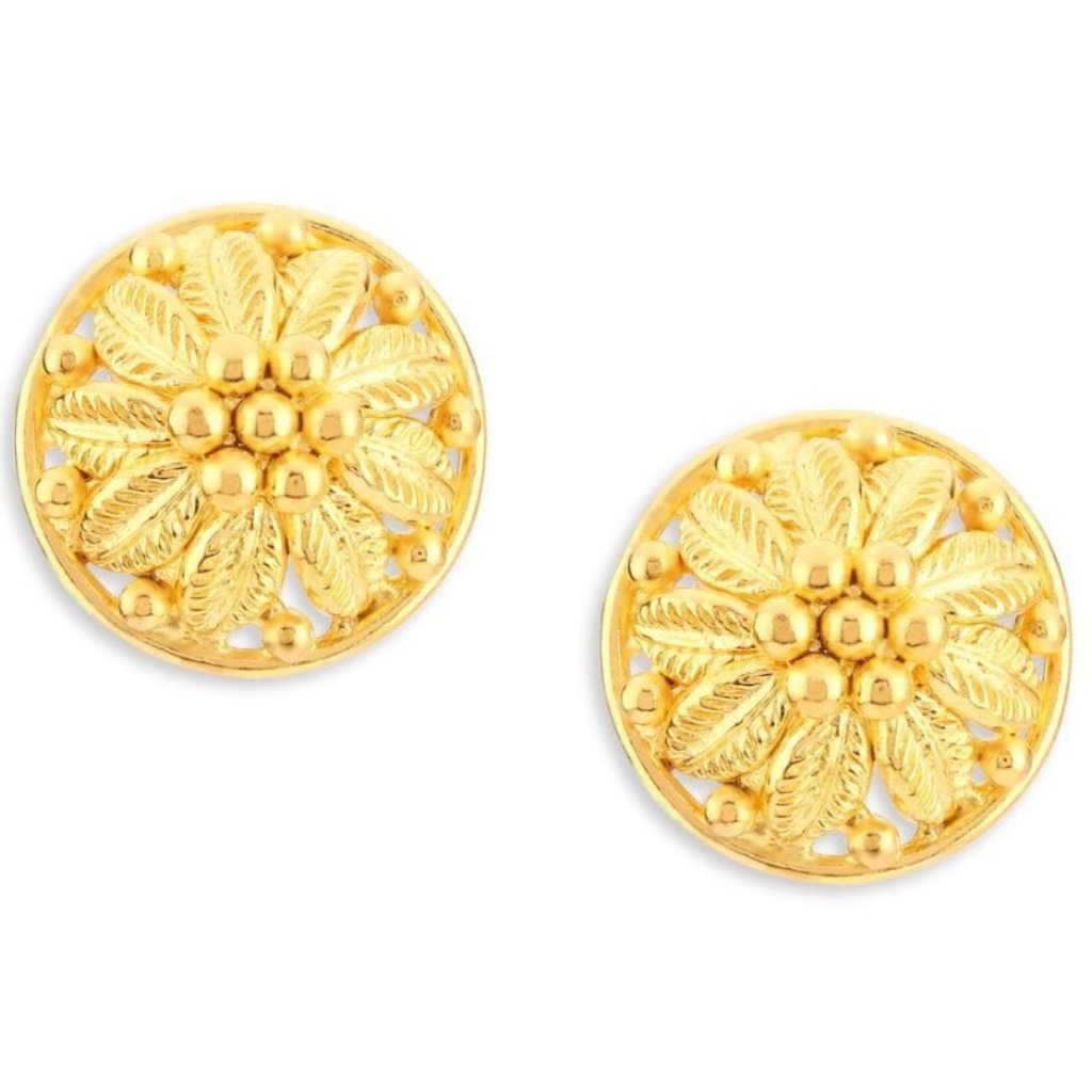 Solid 22K/18K/14K Fine Gold Certified Stamped Standard Round Flower Design Earring