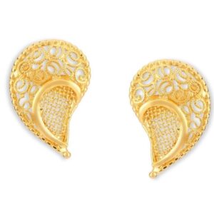 Solid 22K/18K/14K Fine Gold Certified Stamped Transparent Carved Leaf Design Earring