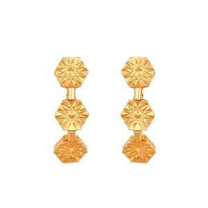 Solid 22K/18K/14K Fine Gold Certified Stamped Three Octagon Carved Design Earring